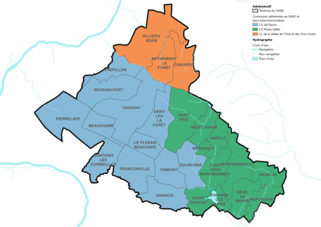 Les ouvrages, réseaux et bassins de retenue, gérés par le SIARE Le territoire administratif du SIARE