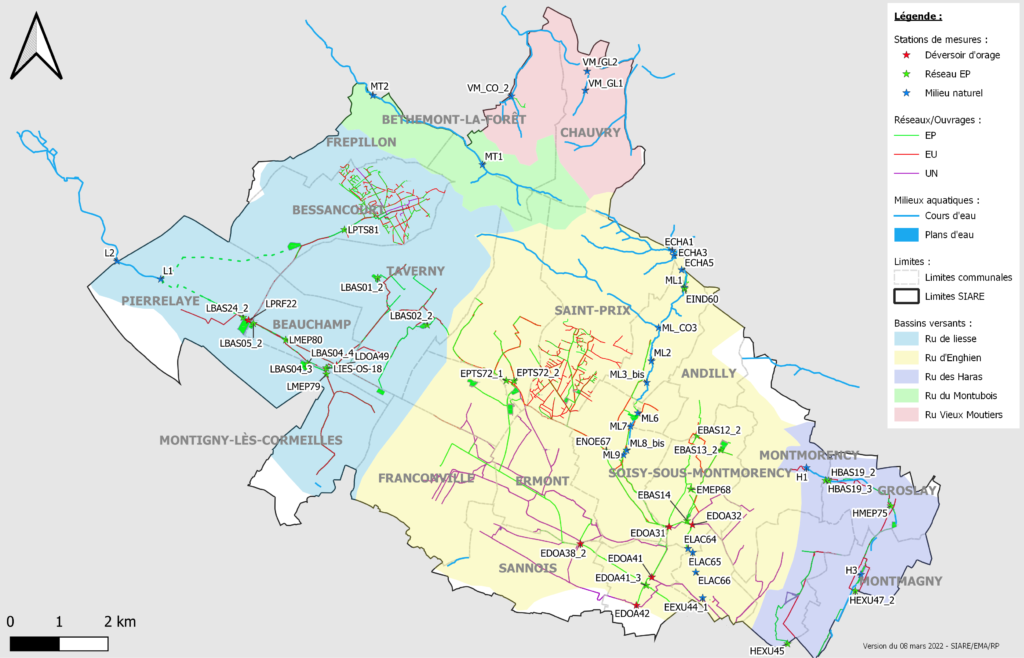 Localisation des stations de mesure de la qualité de l'eau SIARE